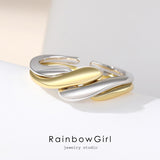 指輪 レディース 2連リング 2点セット ウェーブ 2way おしゃれ 上品 カジュアル シンプル ミックス バイカラー 重ね付け 女性 誕生日プレゼント