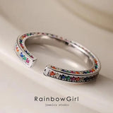 指輪 リング レディース カラフル 彩石 幸運 虹色 ハーフエタニティ フリーサイズ リング 誕生日プレゼント 記念日 テレワーク 金属アレルギー対応