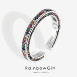 指輪 リング レディース カラフル 彩石 幸運 虹色 ハーフエタニティ フリーサイズ リング 誕生日プレゼント 記念日 テレワーク 金属アレルギー対応