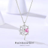 ネックレス レディース フラワー お花 四つ葉のクローバー 幸運 回転 ピンク石 上品 人気 女性 誕生日プレゼント 母の日 お祝いギフト
