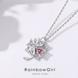 ネックレス レディース フラワー お花 四つ葉のクローバー 幸運 回転 ピンク石 上品 人気 女性 誕生日プレゼント 母の日 お祝いギフト