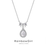 ネックレス レディース しずく リボン 雫 ドロップ ダイヤモンドCZ アレルギー対応 シルバー925 プラチナ仕上げ 誕生日プレゼント 女性 妻 嫁 娘 人気
