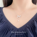 ネックレス レディース リボン 大人可愛い シルバー925 プラチナ仕上げ 人気 女性 ギフト 記念日 誕生日プレゼント 母の日