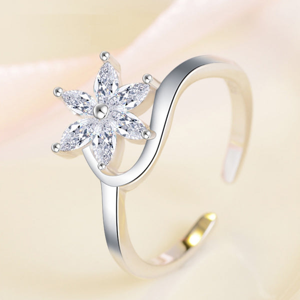 指輪 ダイヤ お花 ダイヤリング フラワー サイズフリー キラキラ シルバー925 プラチナ仕上げ 人気 セール プレゼント