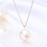ネックレス レディース 月 星 Star Necklace 貝殻円形プレート 2WAY 両面 シルバー925 プラチナ仕上げ 彼女 妻 娘 人気 誕生日プレゼント 記念日